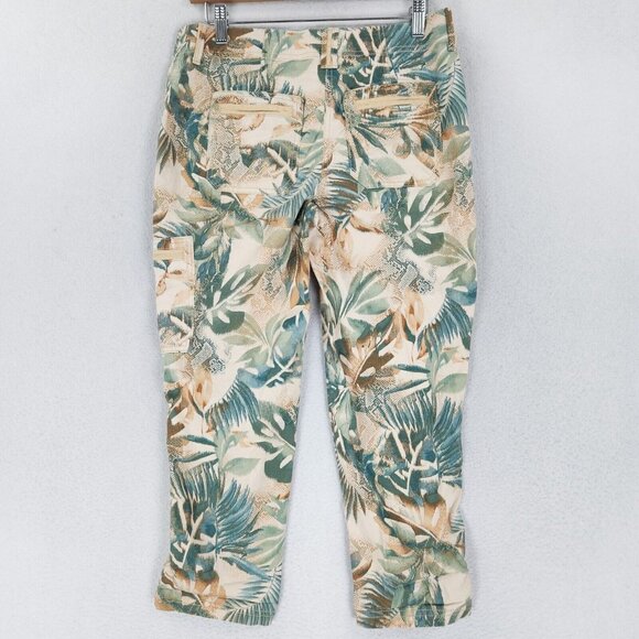 Chicos Pants Womens 00 Tan Green 2 Roll Hem Tropical Mid Rise Cropped Casual - Picture 8 of 11